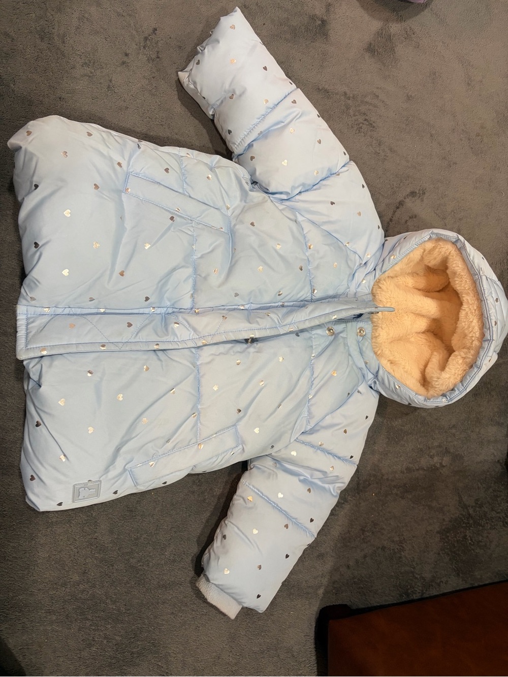 Baby Gap Light Blue with Silver Hearts Toddler Girl Winter Coat - 12-18 months